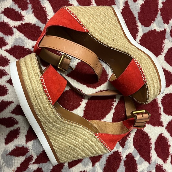See by Chloe Red Glyn Leather Espadrille - Picture 1 of 7